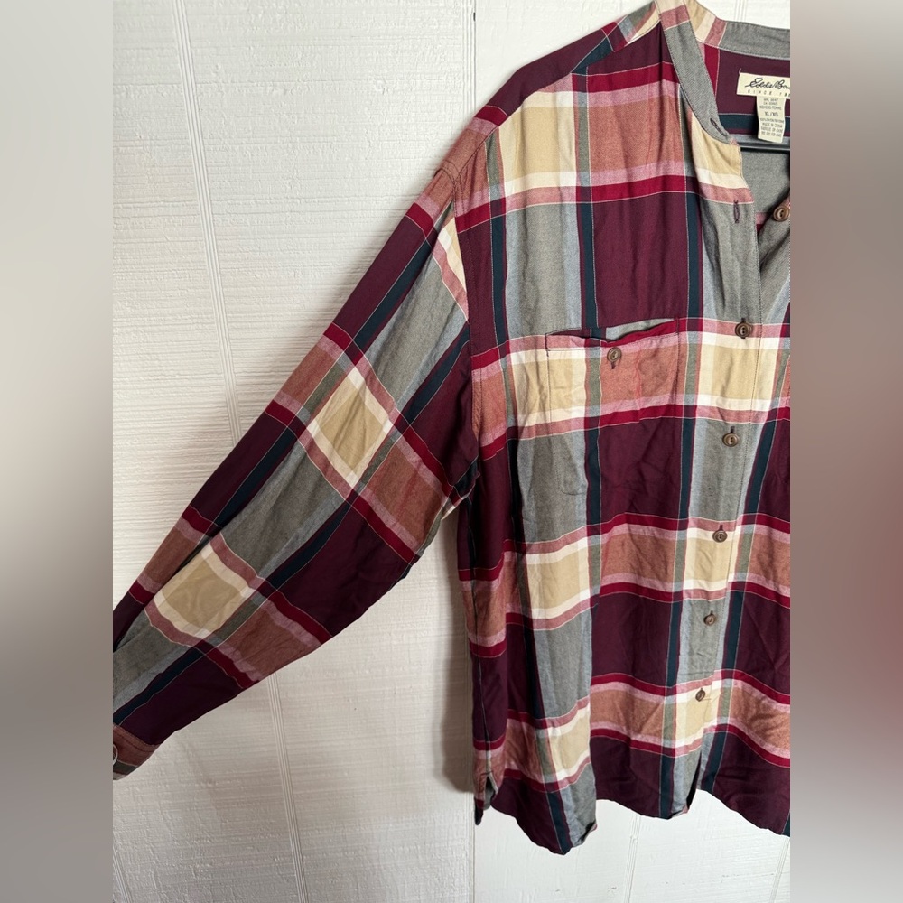 Eddie Bauer size xl Plaid Button Down Shirt - Red, Green, Tan - Picture 2 of 5